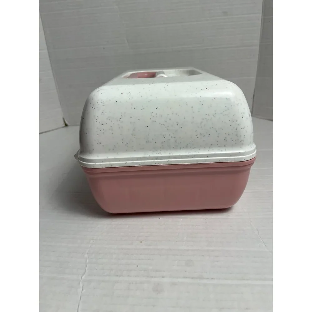 Vintage Caboodles Large Pink & White Speckled Makeup With Fold-Out Tray & Mirror